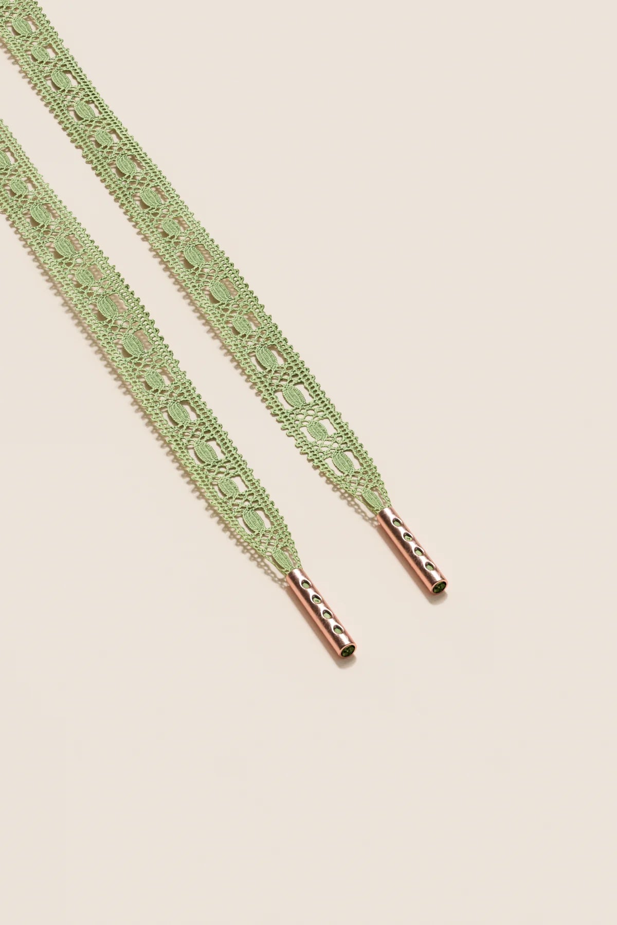 Senkels Pastel Green Crochet Shoelaces with Rose Gold Aglets