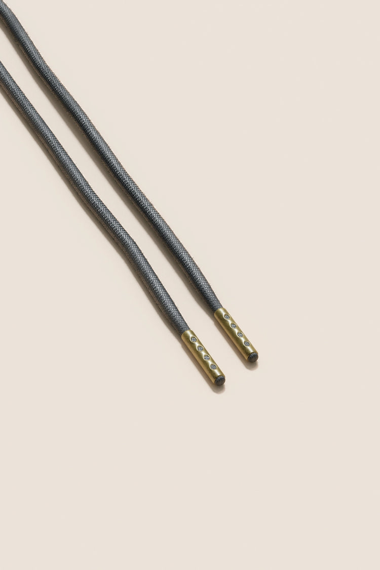 Senkels Charcoal 4mm Round Waxed Shoelaces with Brass Aglets