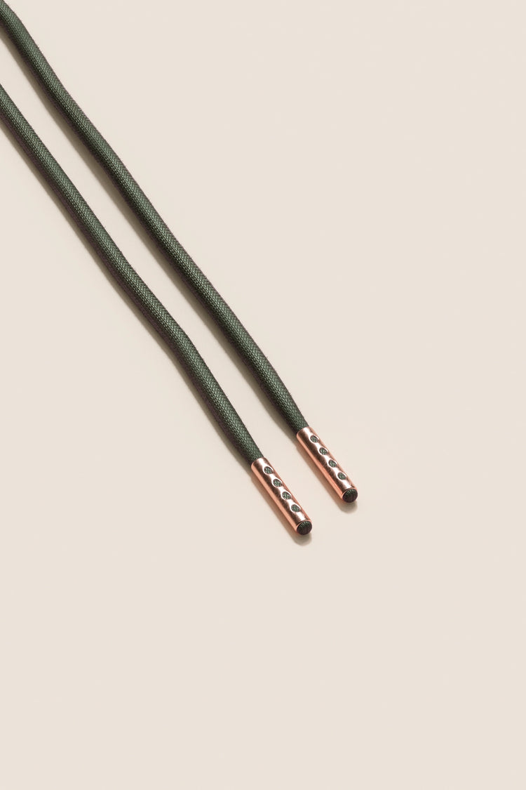 Senkels Olive Green 4mm Round Waxed Shoelaces with Rose Gold Aglets