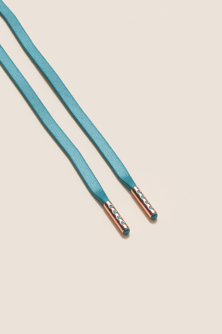 Senkels Turquoise 3mm Flat Waxed Shoelaces with Rose Gold Aglets